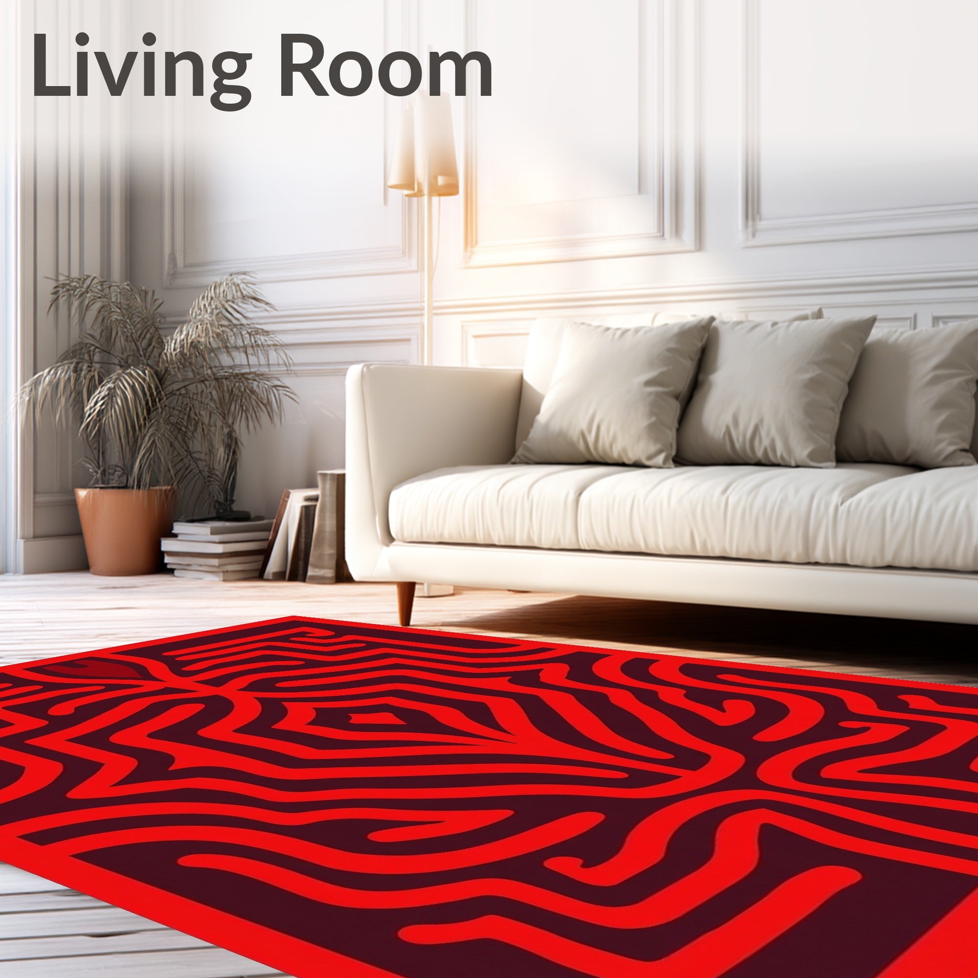 Abstract Red Maze Pattern Design Rug