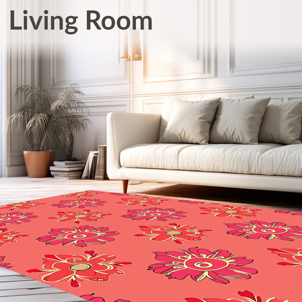 Bold Floral Motif Print Design Rug