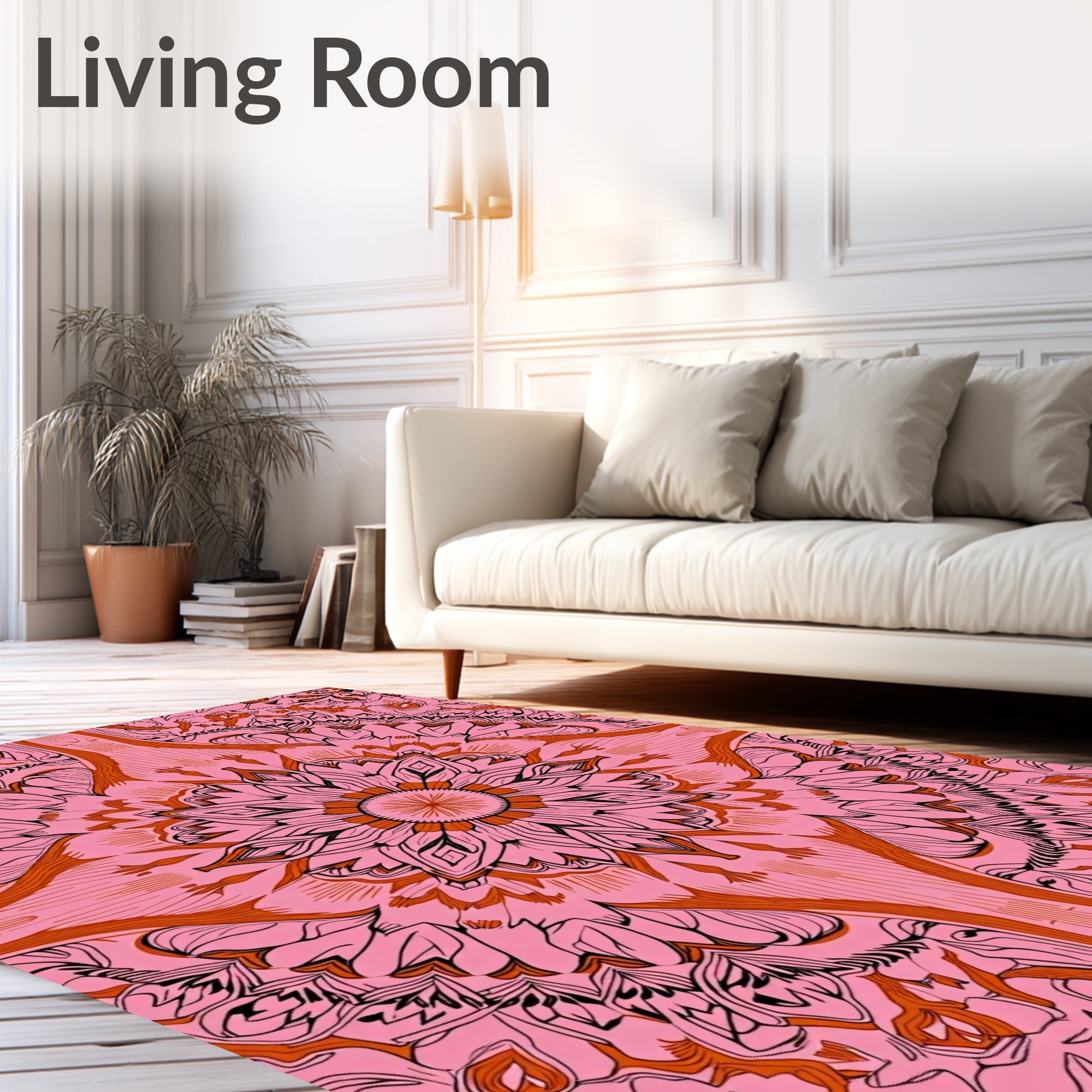Pink And Orange Floral Mandala Design Rug
