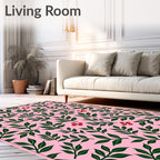 Pink Forest Botanical Fern Accents Rug