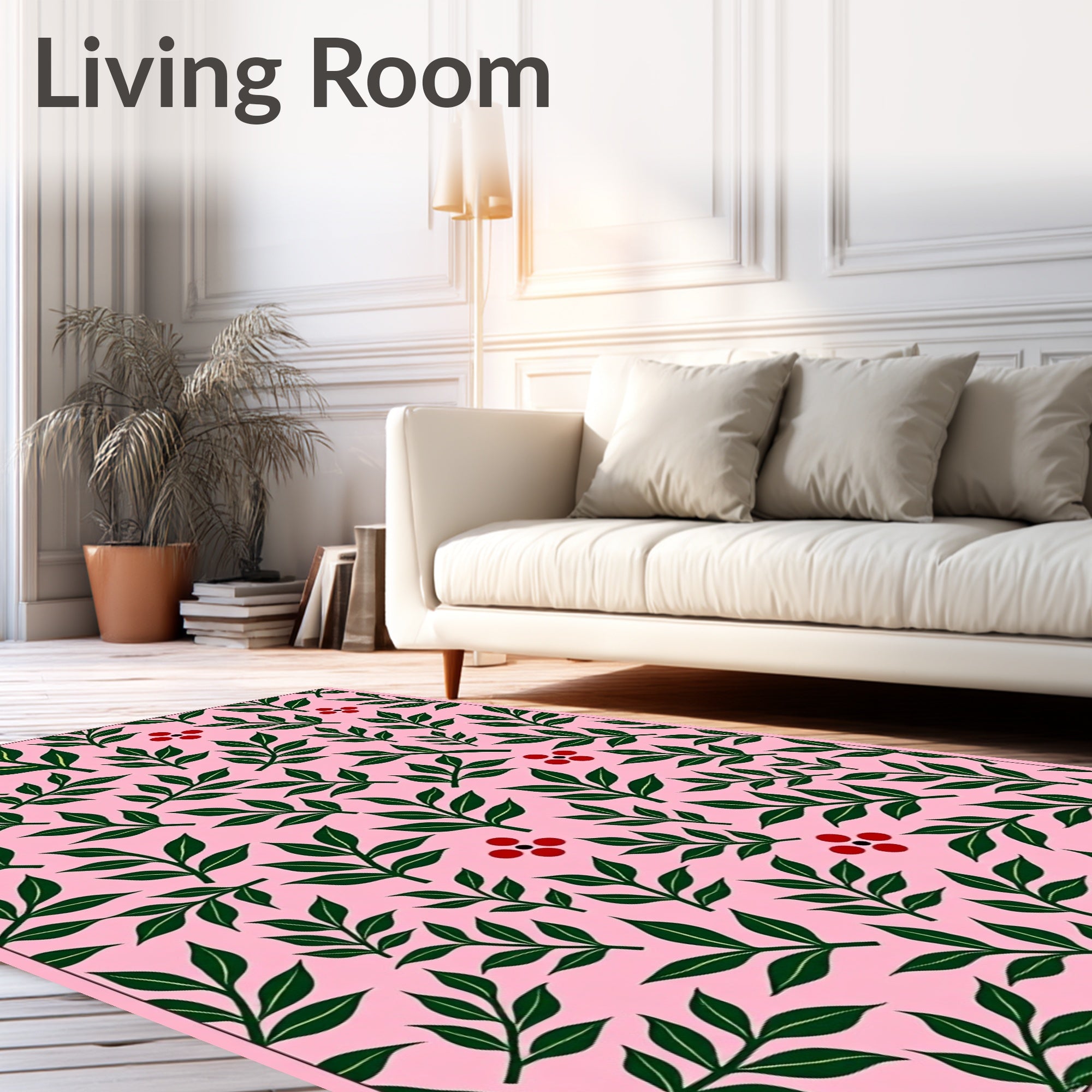 Pink Forest Botanical Fern Accents Rug