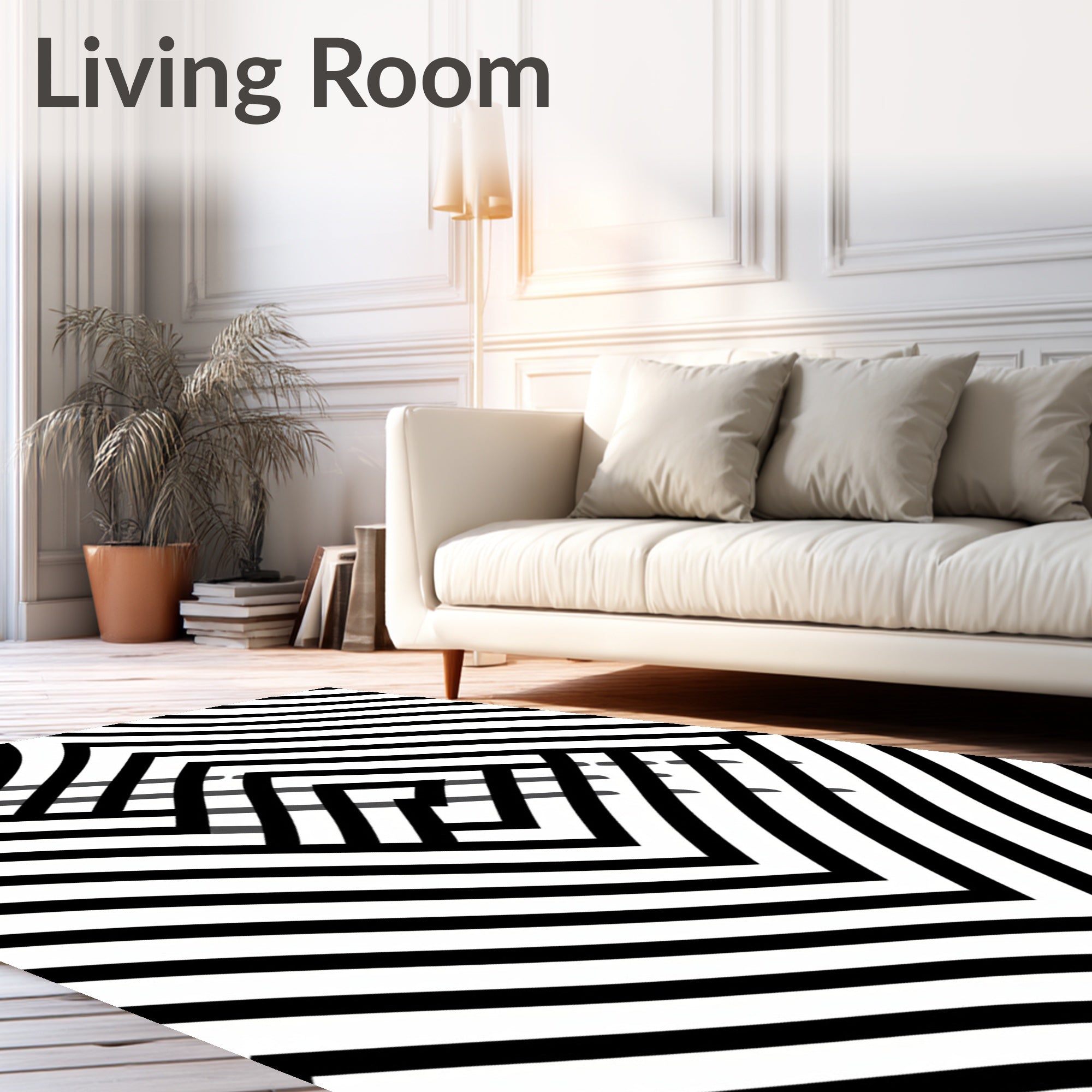 Black And White Striped Geometric Design Rug