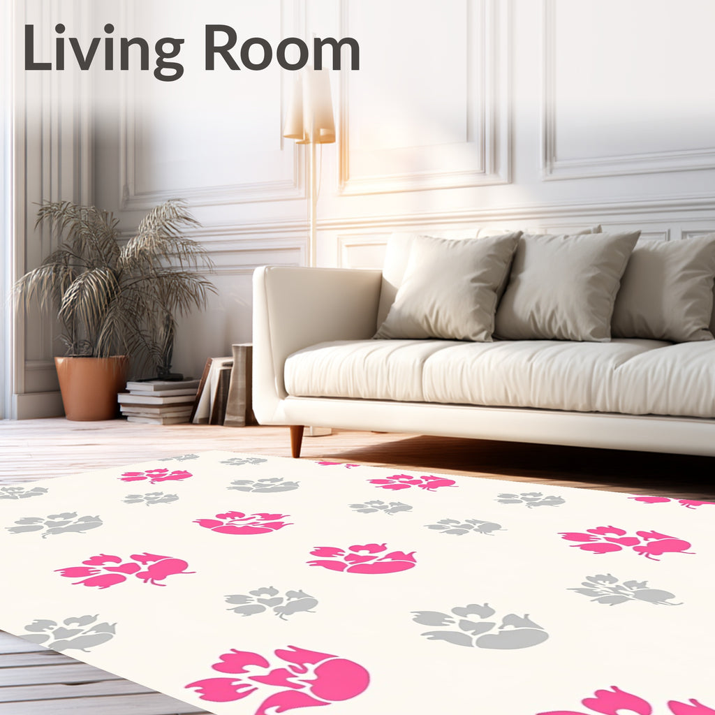 Pink Gray Floral Whimsical Pattern Rug
