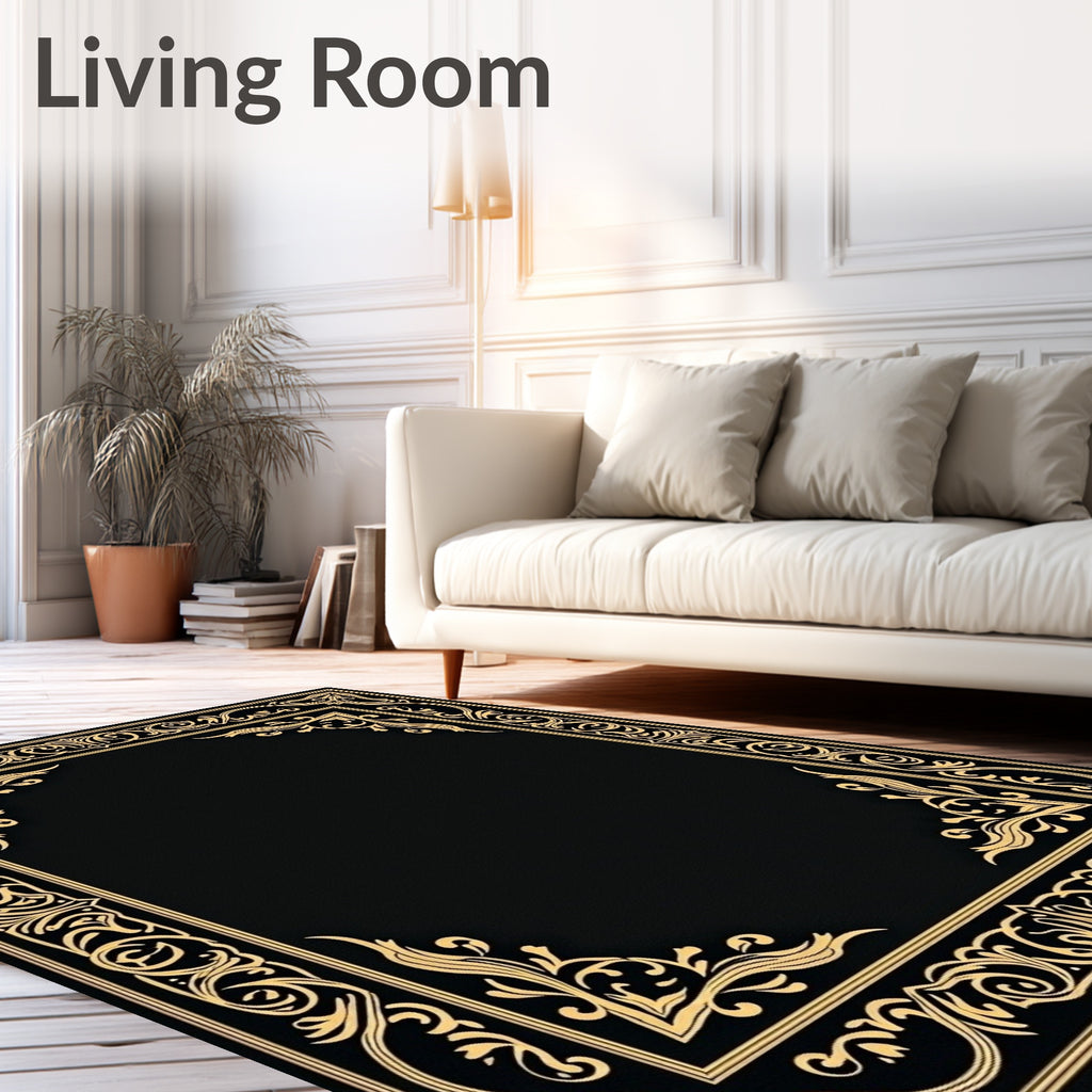 Ornate Golden Frame Pattern Rug