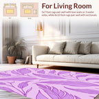 Purple Feather Patterned Line Art Rug