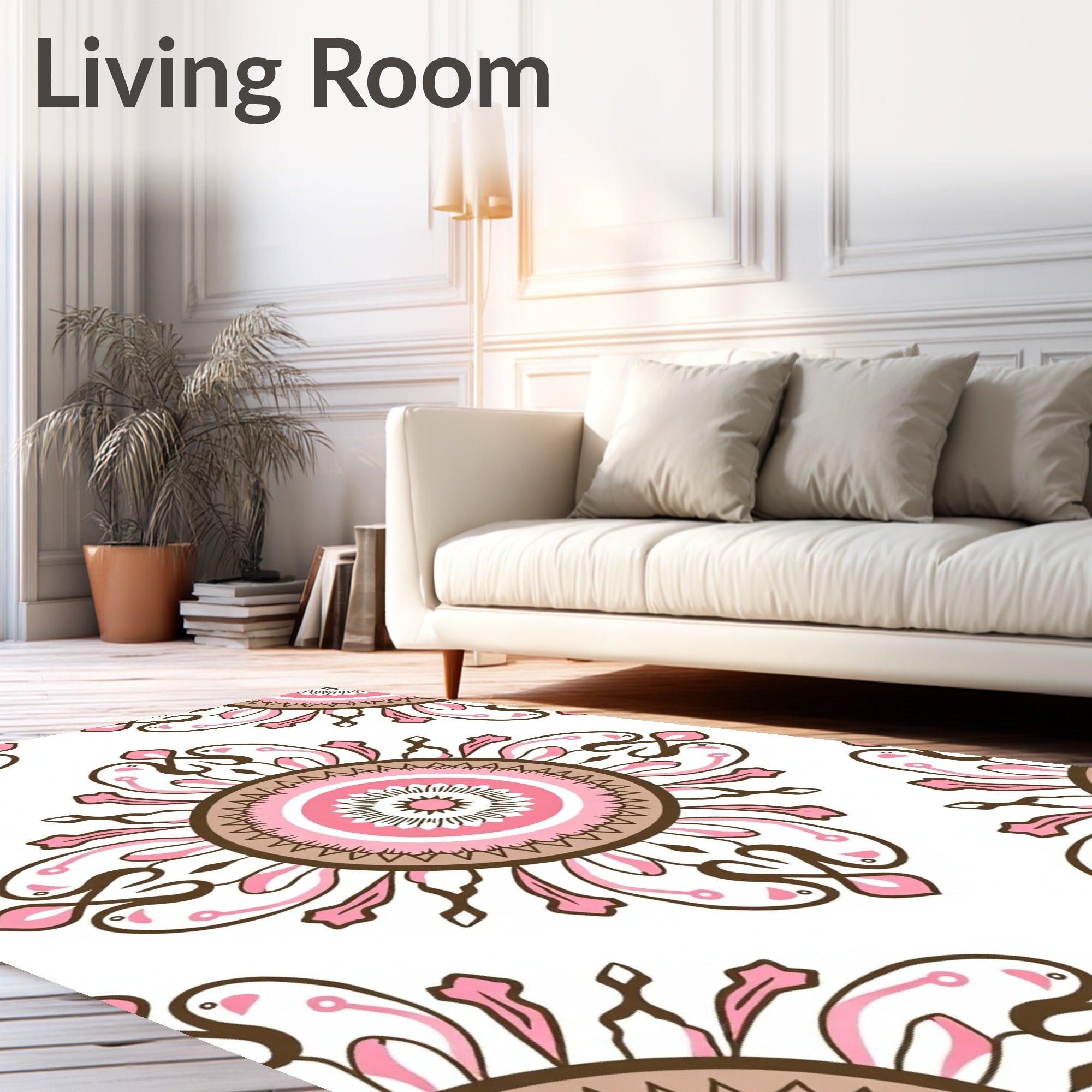 Pink Floral Mandala Pattern Rug