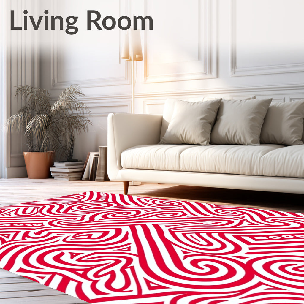 Bold Red Swirls Lines Pattern Rug