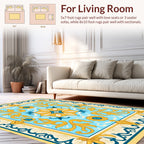 Blue Yellow Floral Medallion Pattern Rug