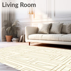 Golden Maze Lines Geometric Pattern Rug