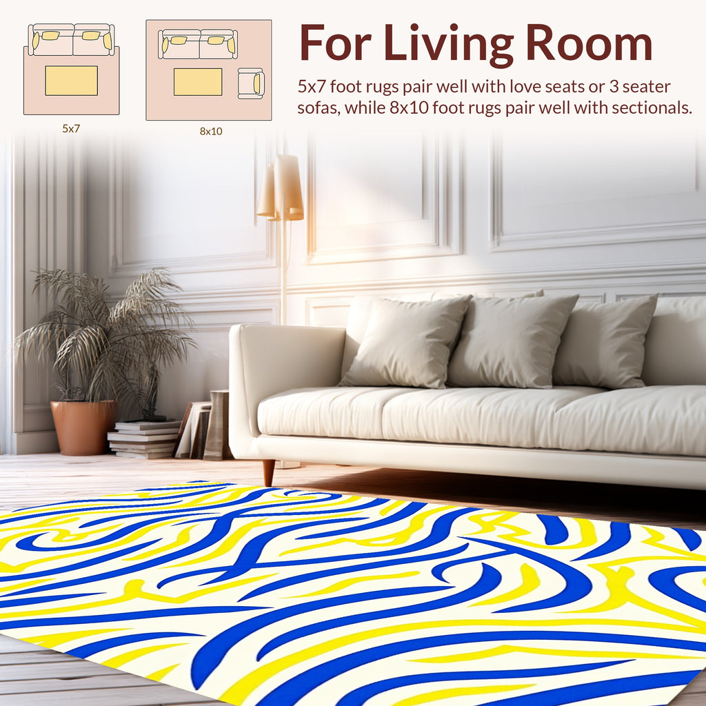 Intertwined Wavy Blue Yellow Strokes Rug