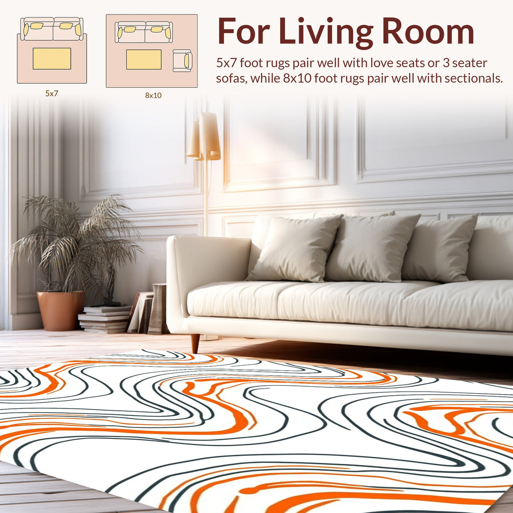Organic Orange And Grey Wave Pattern Rug