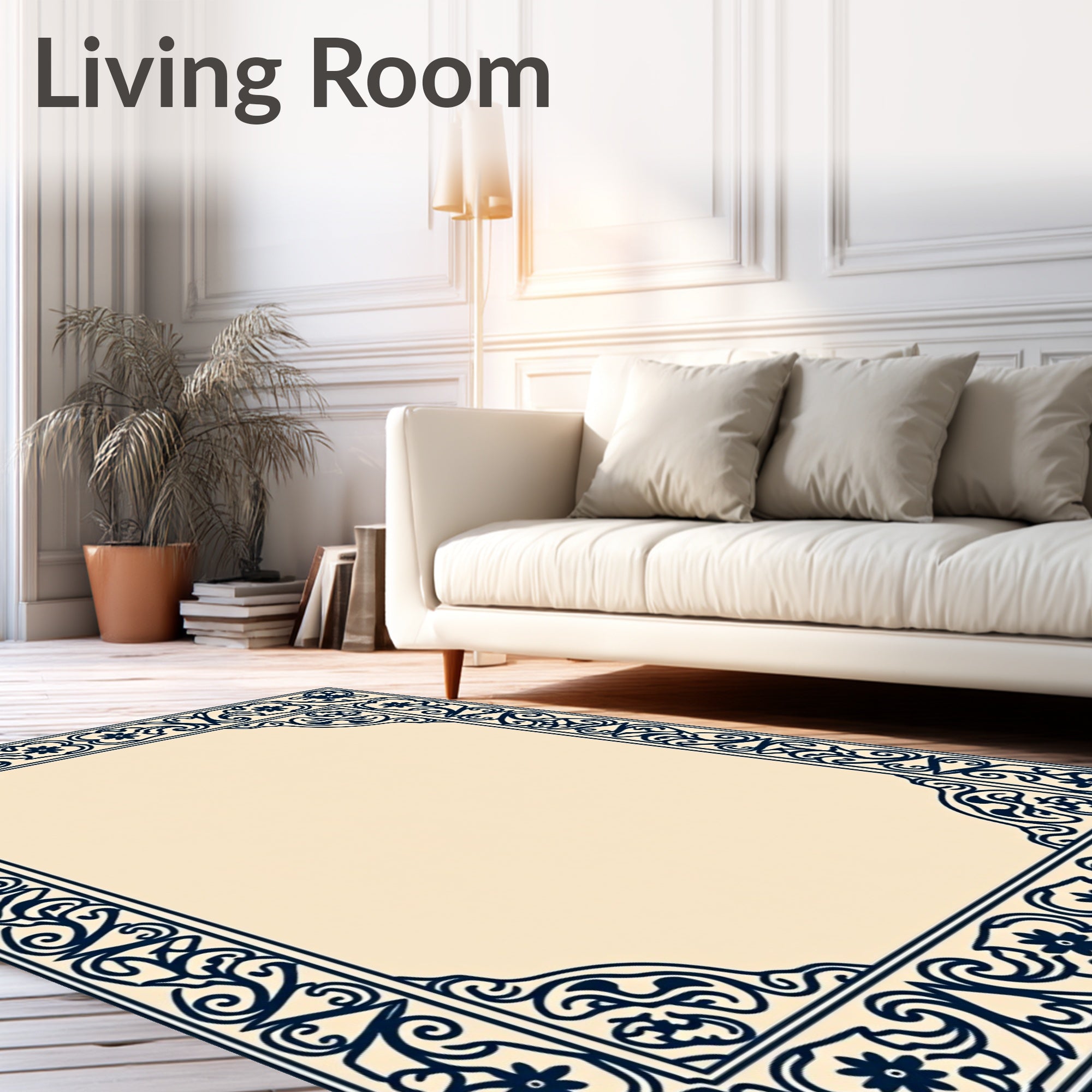 Ornate Floral Border Design Rug