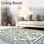 Classic Teal Floral Medallion Pattern Rug