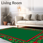 Red Flower Green Borders Rug