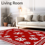 Red Snowflake Patterned Area Rug