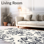 Classic Black Floral Damask Pattern Rug