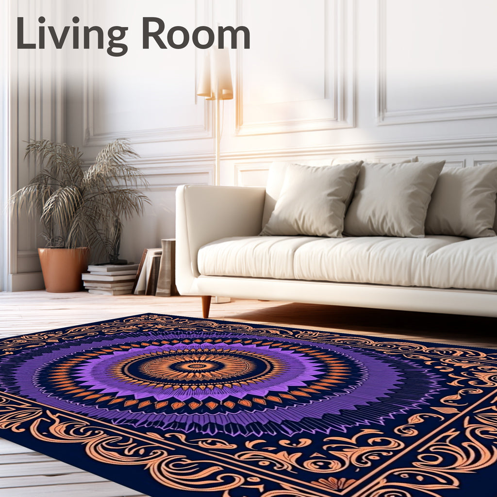 Intricate Orange Purple Mandala Design Rug