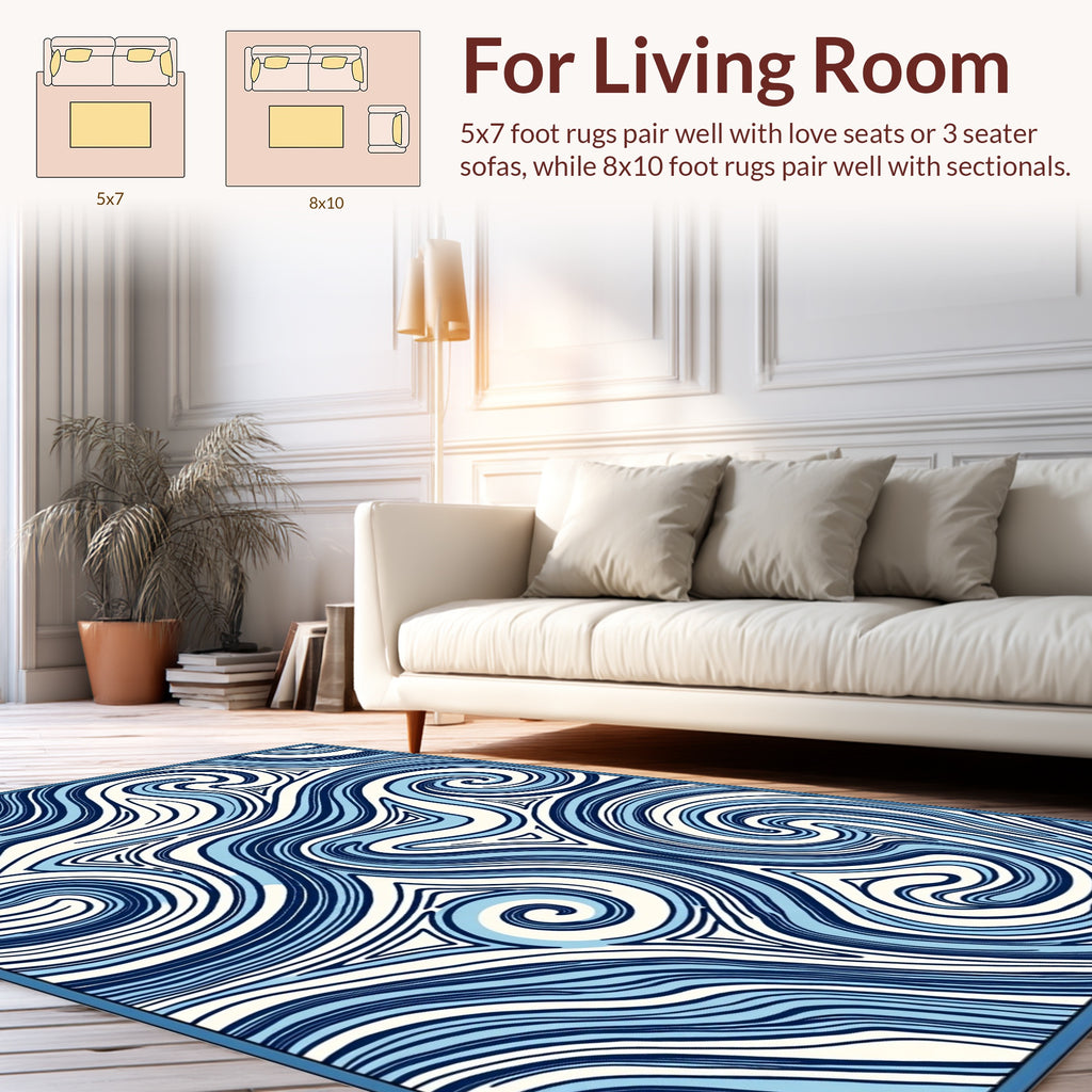 Abstract Navy Swirl Waves Rug