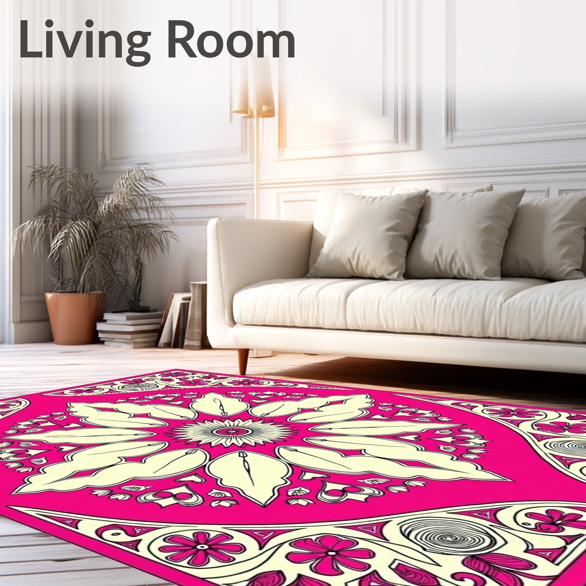 Vibrant Pink Floral Mandala Design Rug