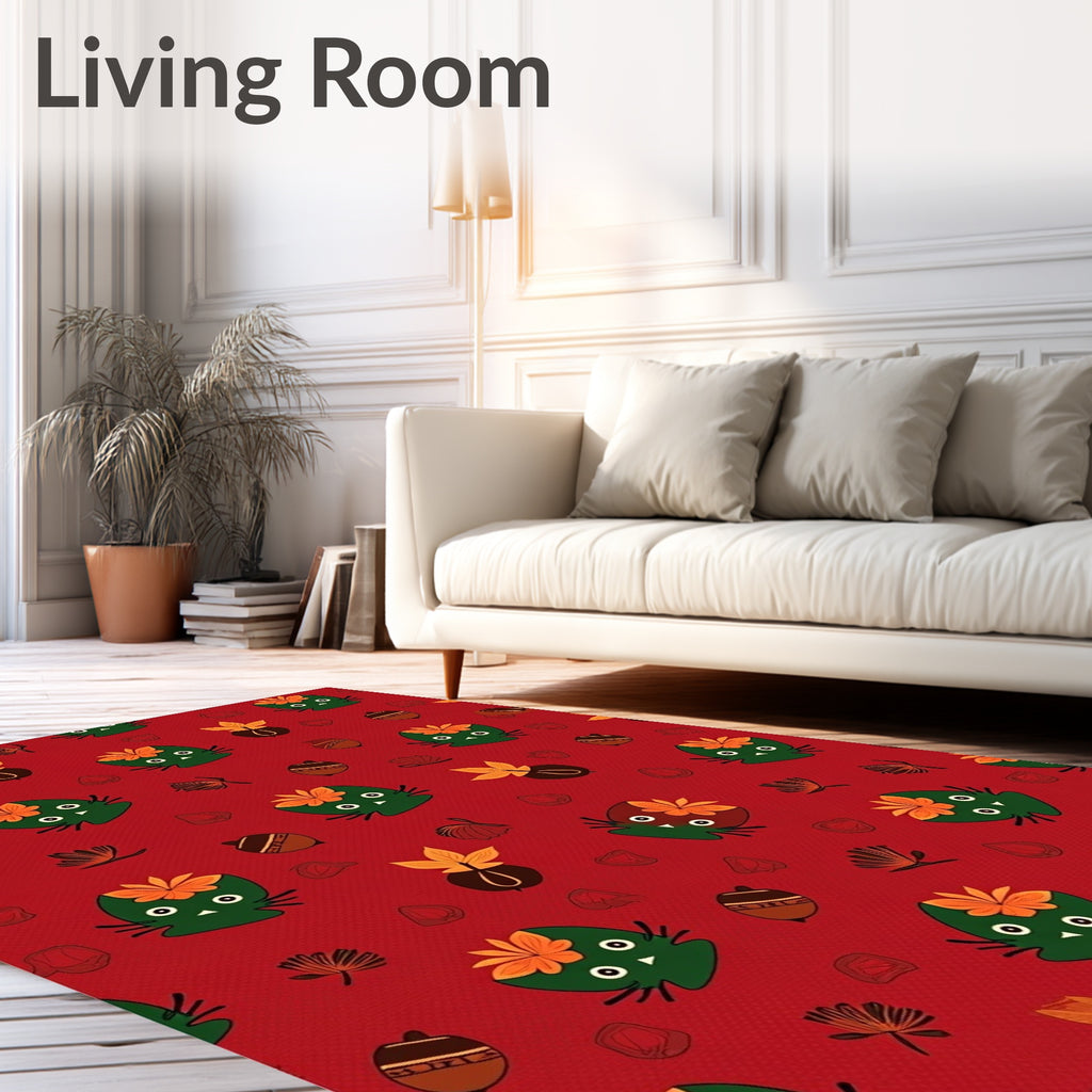 Cute Whimsical Cat Autumn Leaves Rug