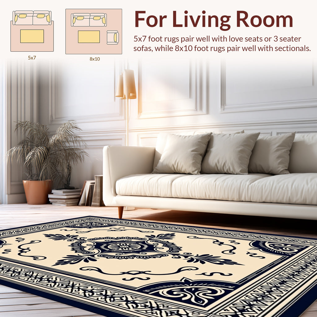 Classic Dark Blue Medallion Pattern Rug