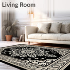 Elegant Black White Floral Mandala Rug