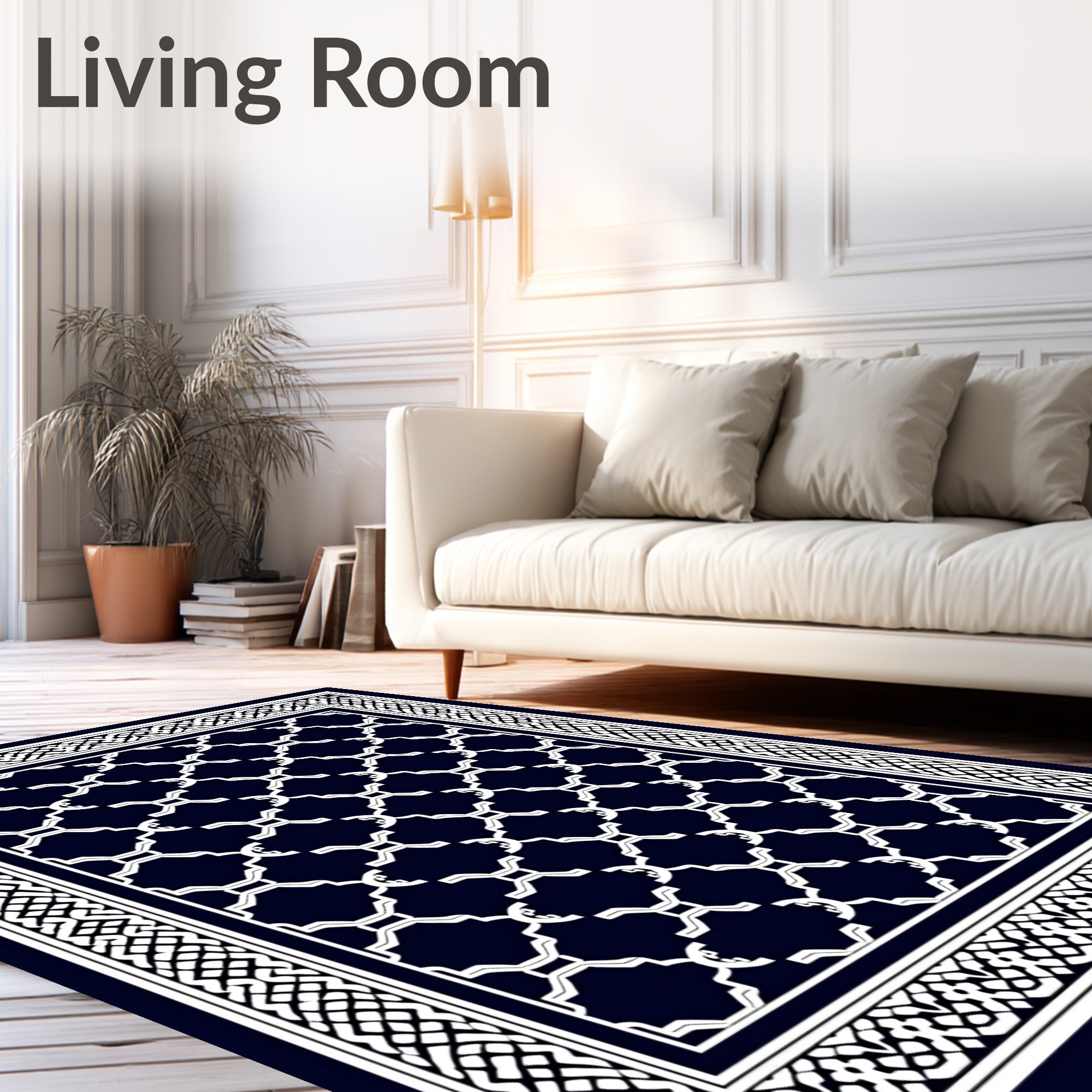 Navy White Interlocking Geometric Pattern Rug