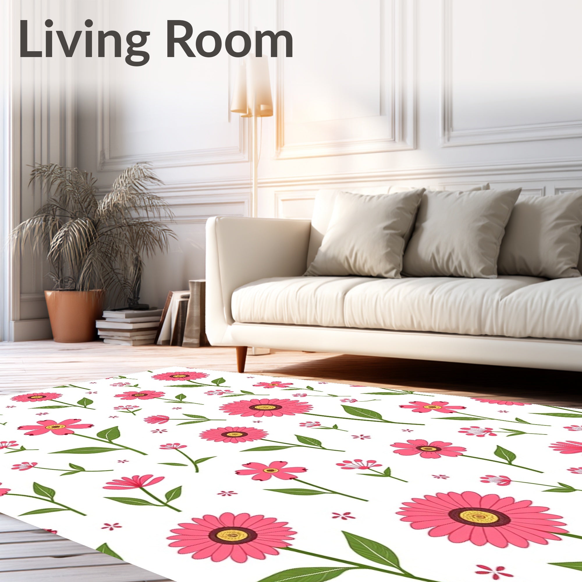 Pink Daisy Pattern Floral Design Rug