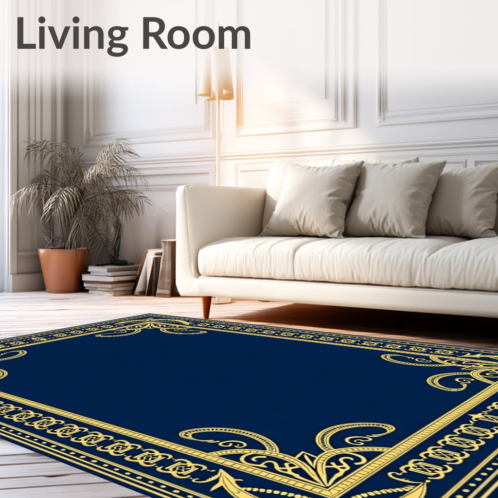 Elegant Gold Ornate Frame Rug