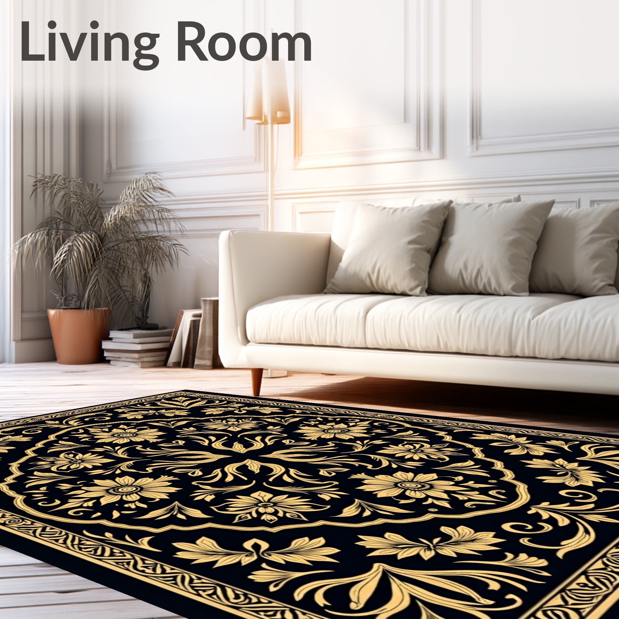 Classic Floral Leaf Scrollwork Design Rug