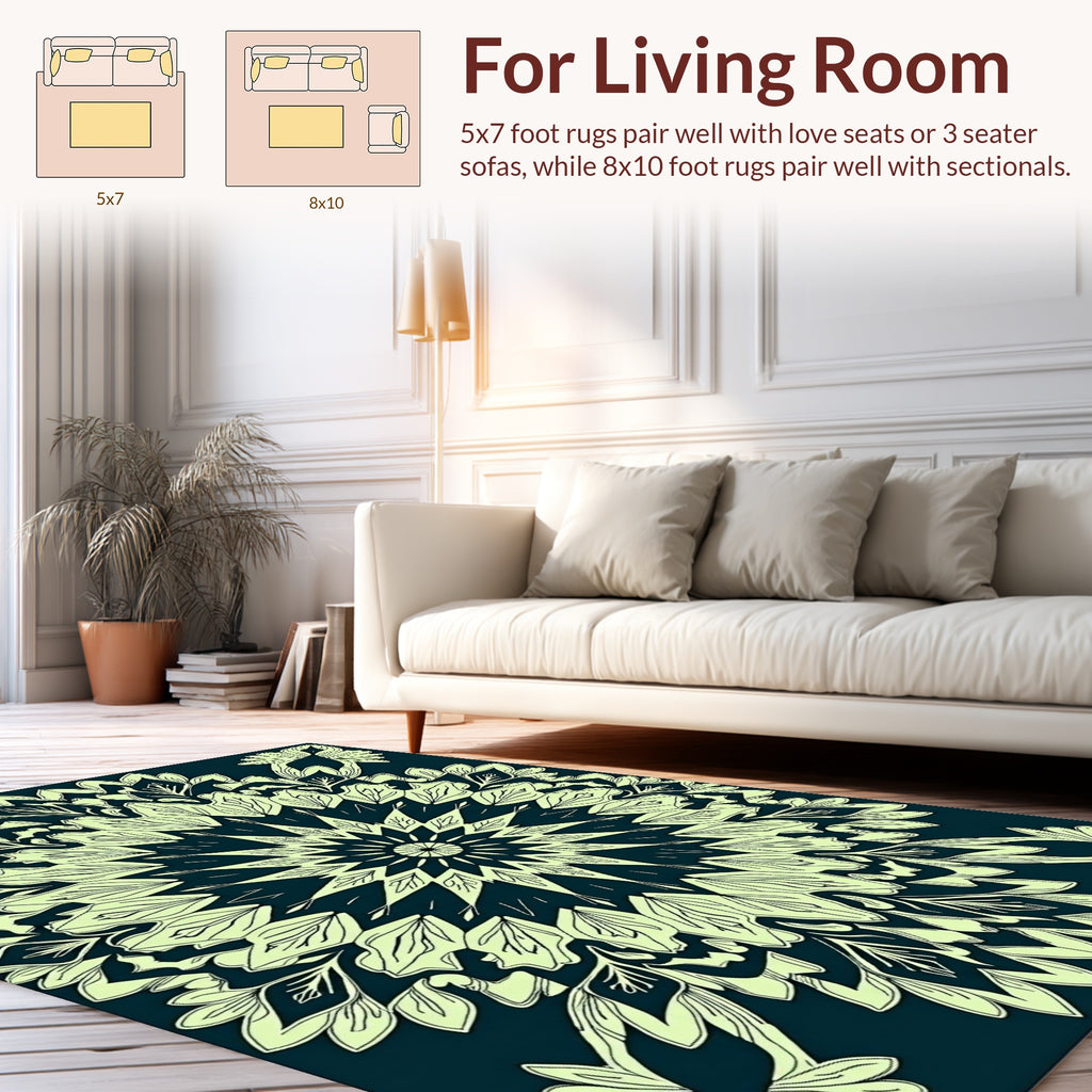 Floral Mandala Design With Leaf Motifs Rug