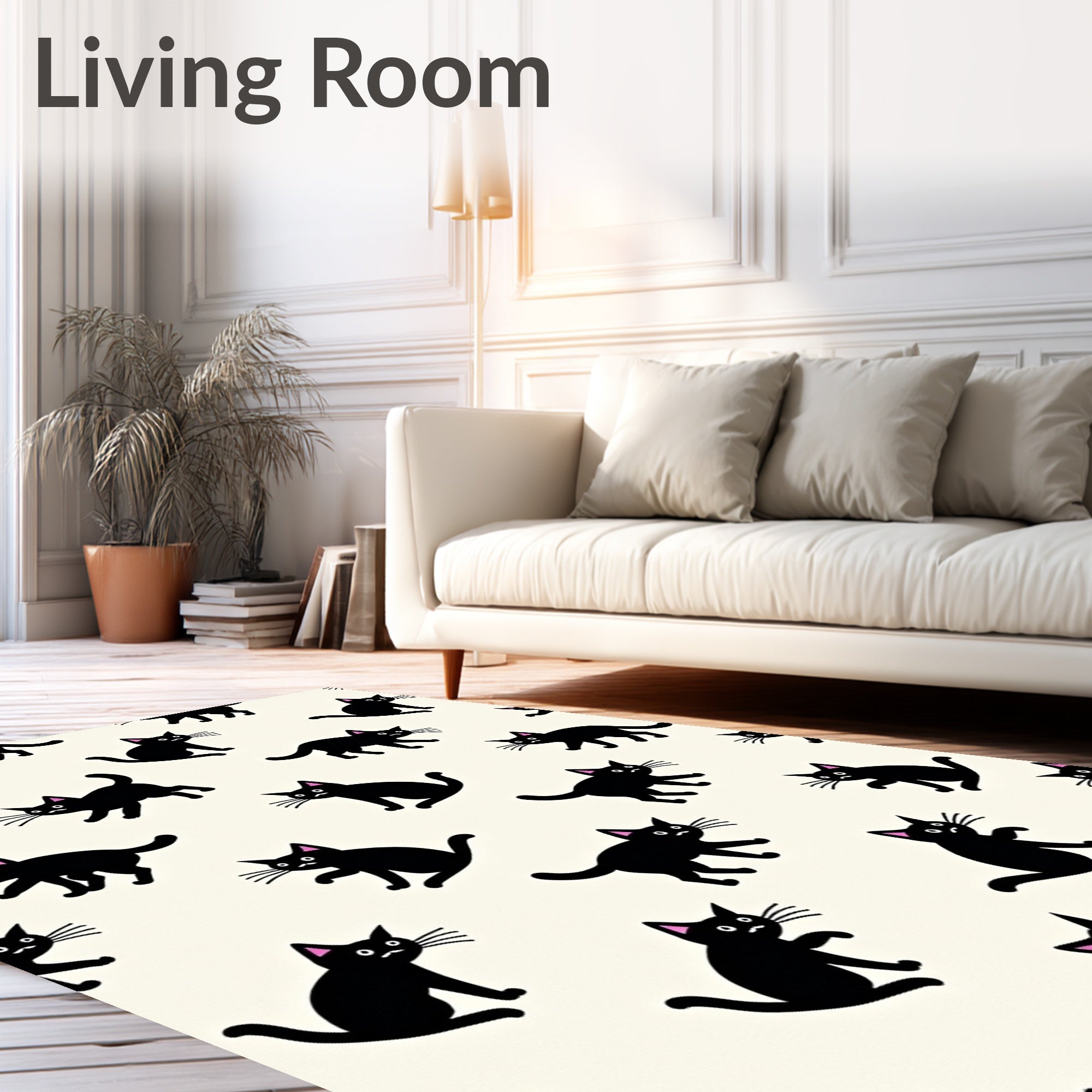 Black Cat Patterned Whimsical Rug