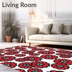 Red and White Bold Floral Design Rug