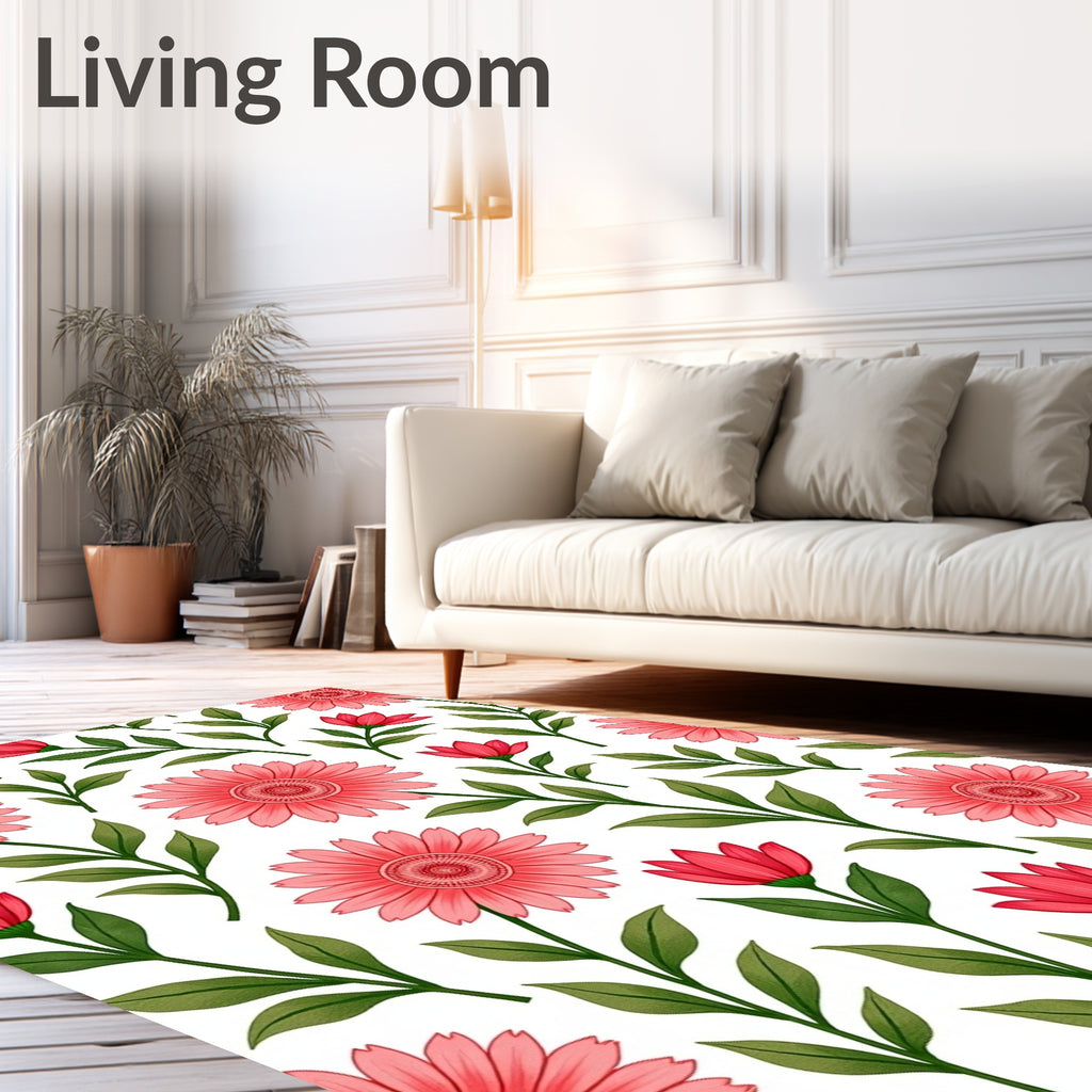 Coral Flower And Greenery Pattern Rug