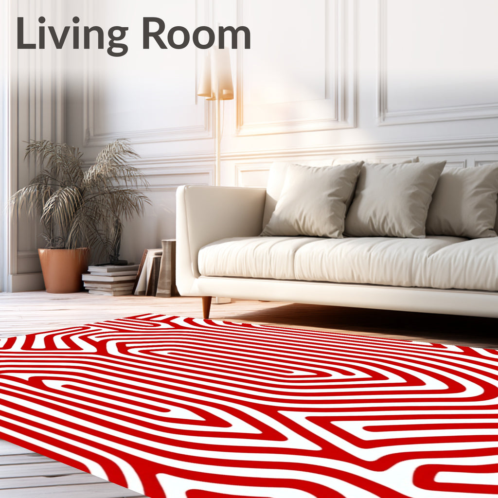 Crimson White Abstract Maze Rug