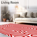 Crimson White Abstract Maze Rug