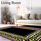 Ornate Black Yellow Pink Border Rug