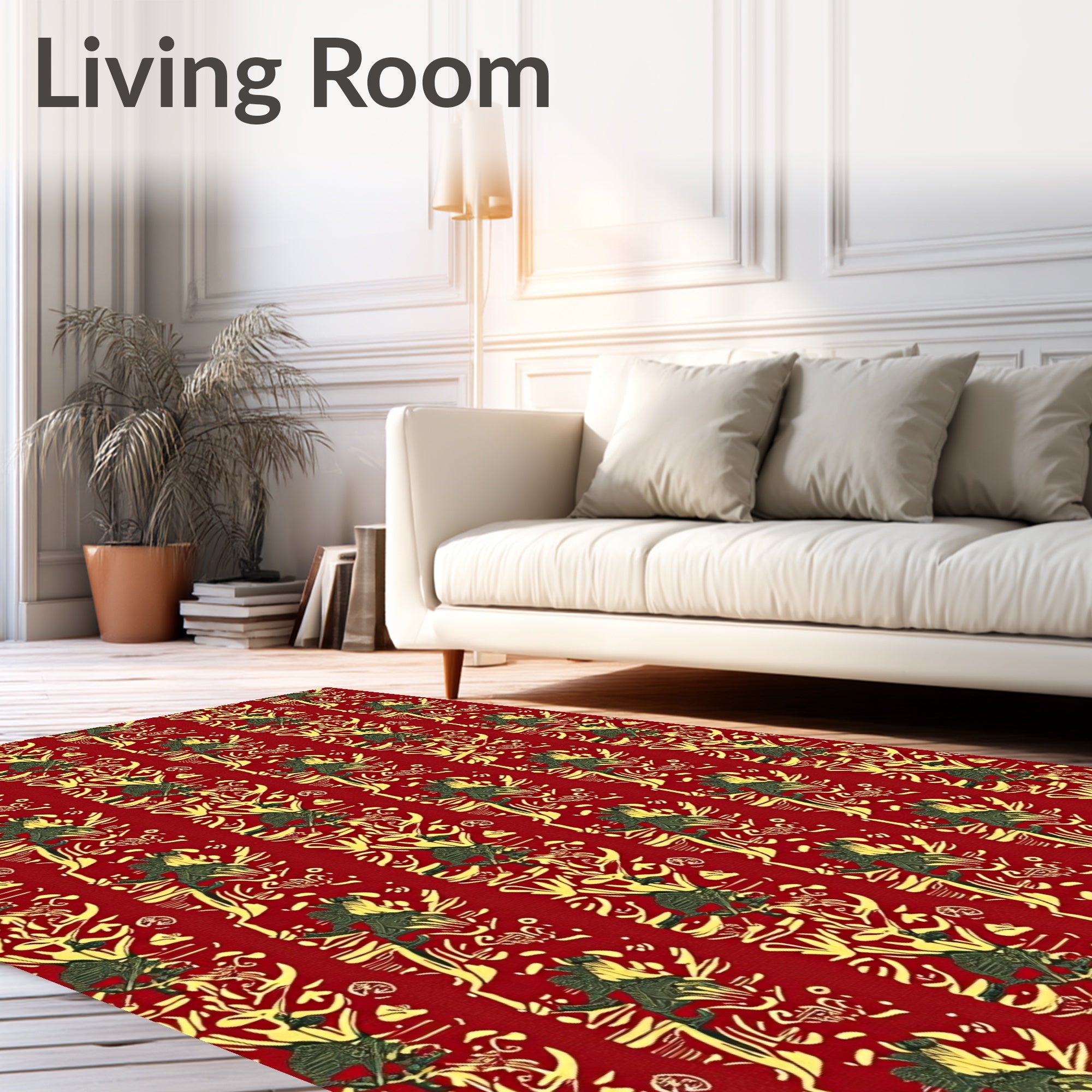 Intricate Red Gold Floral Motif Rug