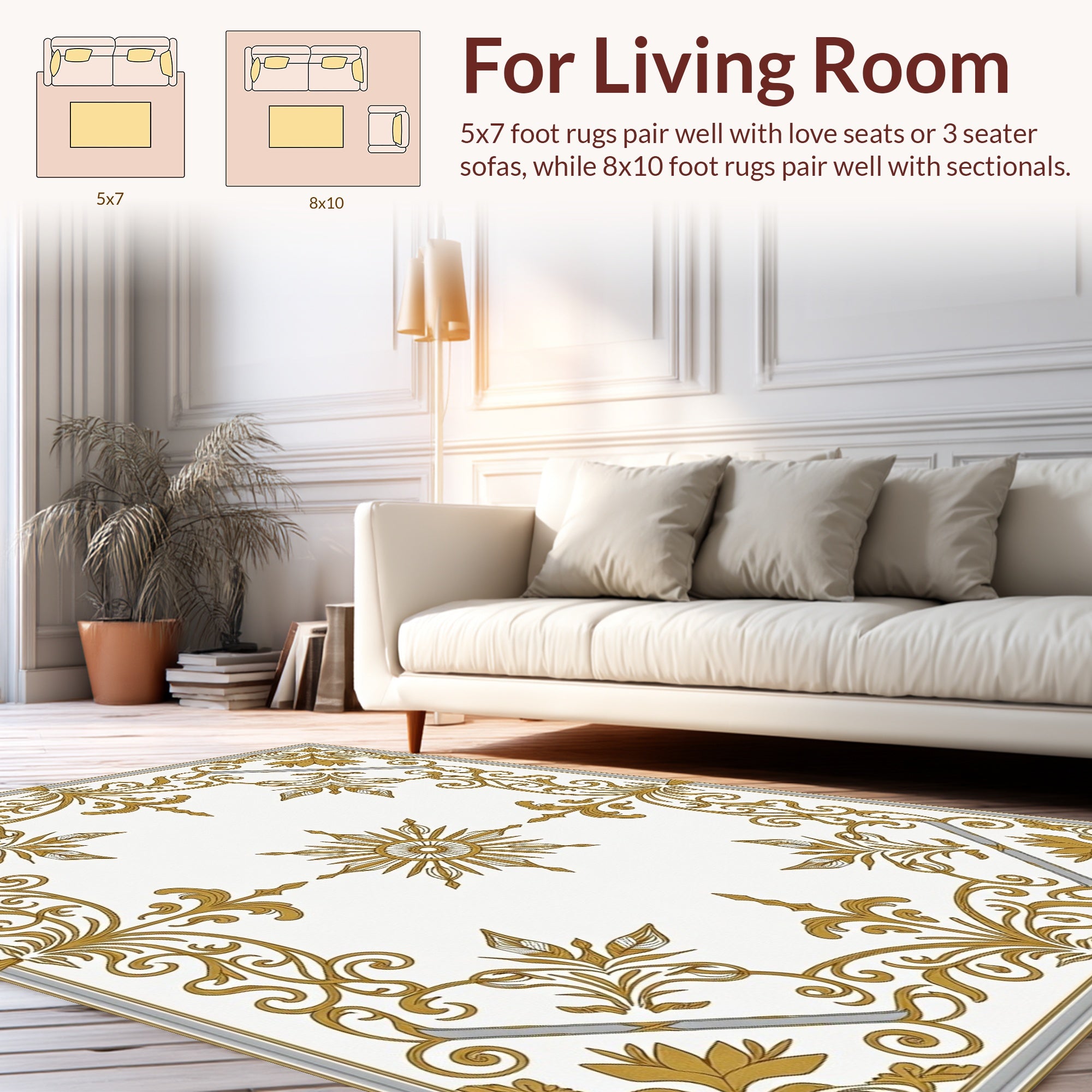 Elegant Gold Sunburst Scrollwork Rug