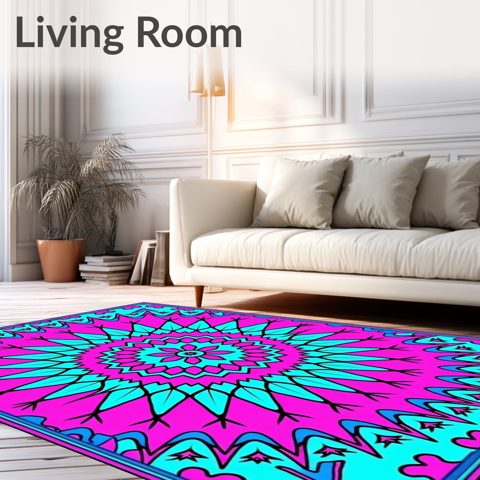 Bold Neon Mandala Pattern Rug