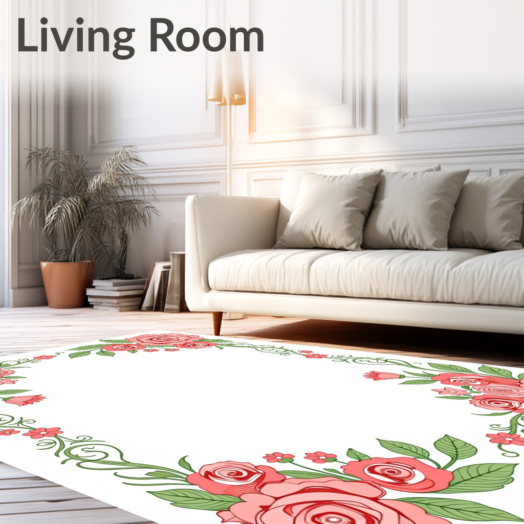 Coral Pink Rose Garden Border Rug