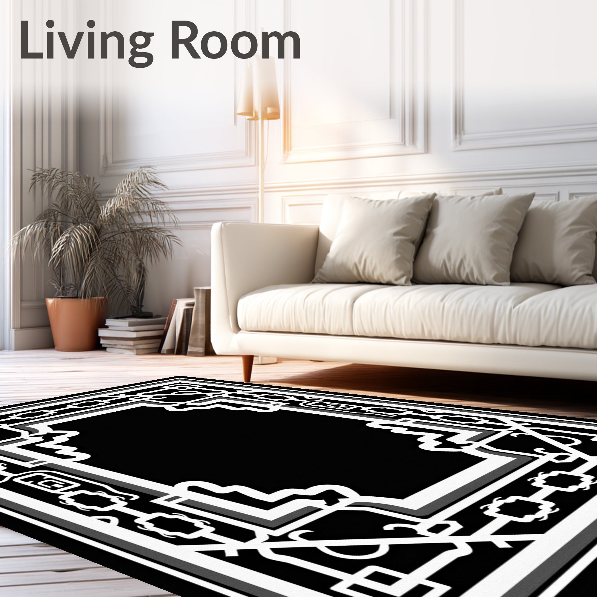 Art Deco Black White Geometric Frame Rug