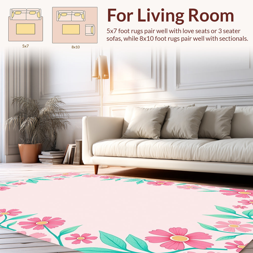 Charming Pink Floral Border Rug