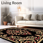 Ornate Red Gold Floral Medallion Rug