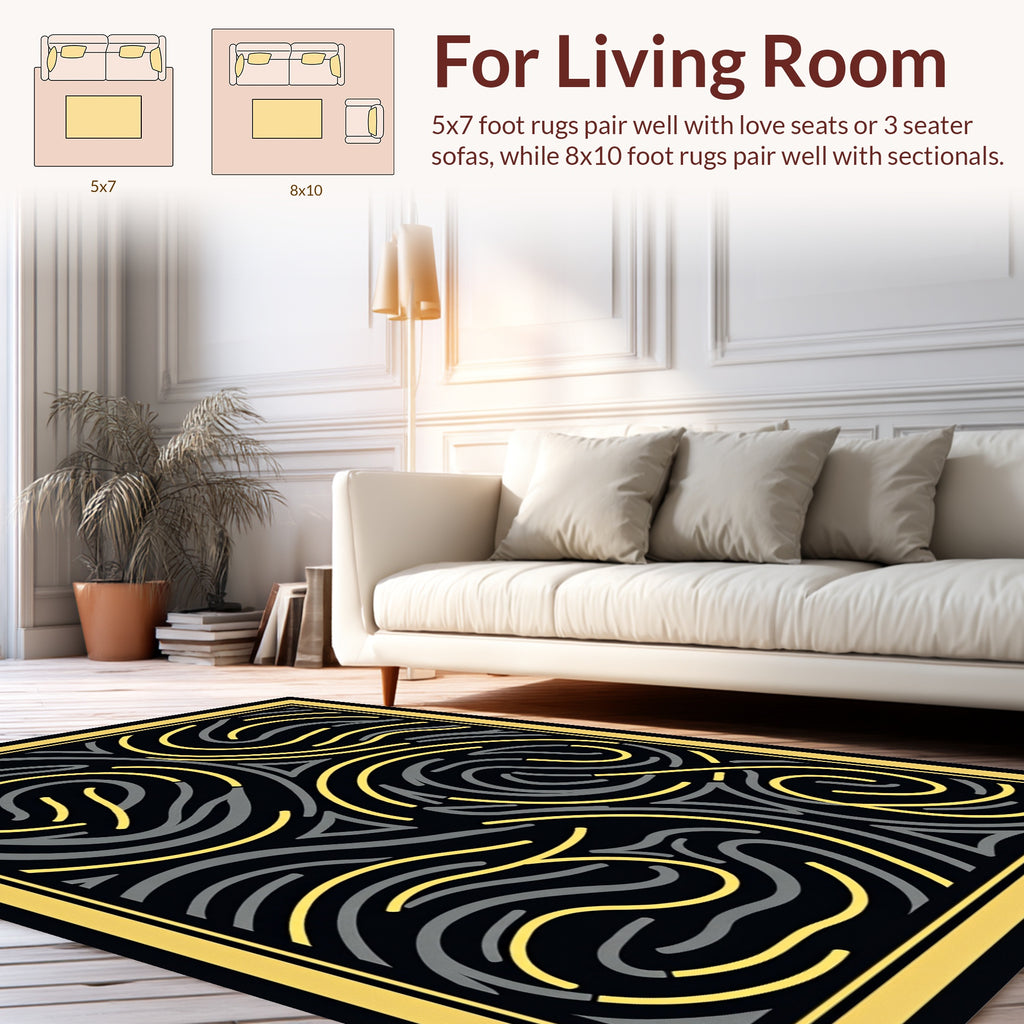 Abstract Swirls Gold Gray Pattern Rug
