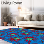 Red Passion Flower Blue Pattern Rug