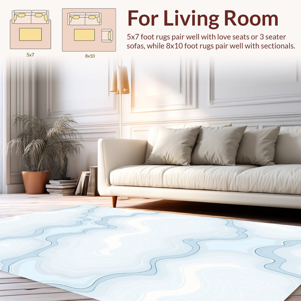 Abstract Pale Blue Wavy Lines Rug
