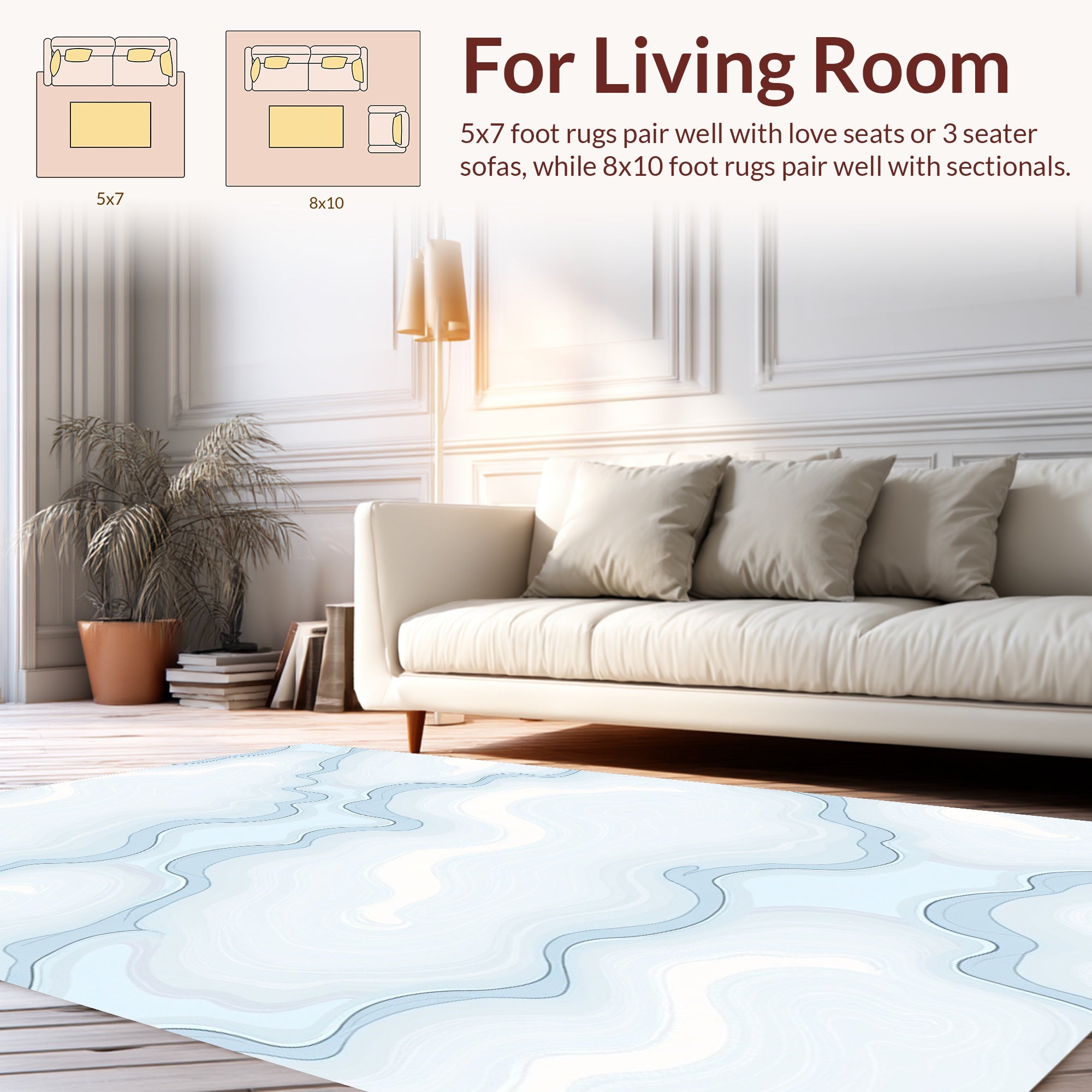 Abstract Pale Blue Wavy Lines Rug