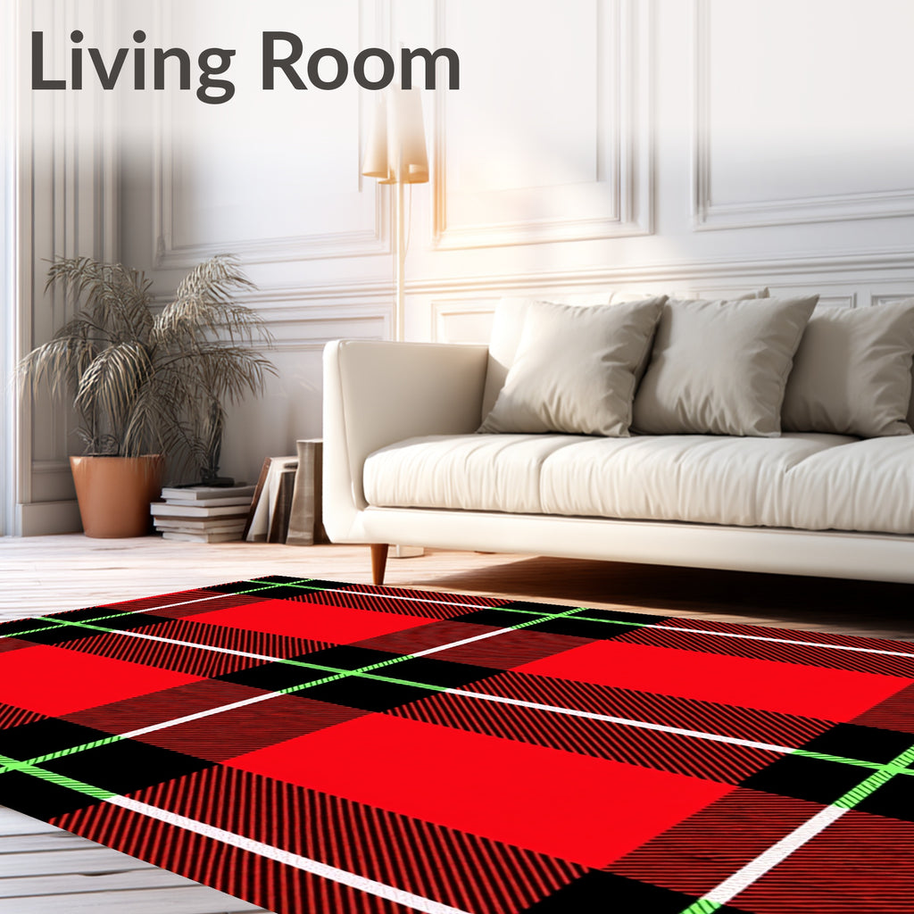 Classic Red Black Plaid Pattern Rug