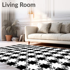 Classic Black White Houndstooth Pattern Rug